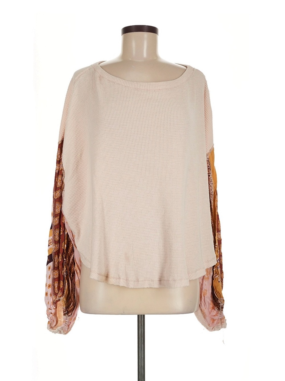 We The Free Free People Blush Waffle Knit Pullover Top Patterned Sleeves M